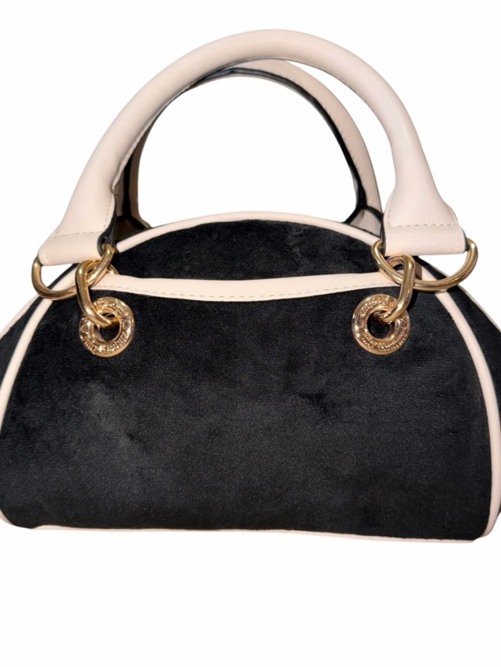 Juicy Couture Black Velvet Dome Satchel with Cream Trim - Picture 6 of 11